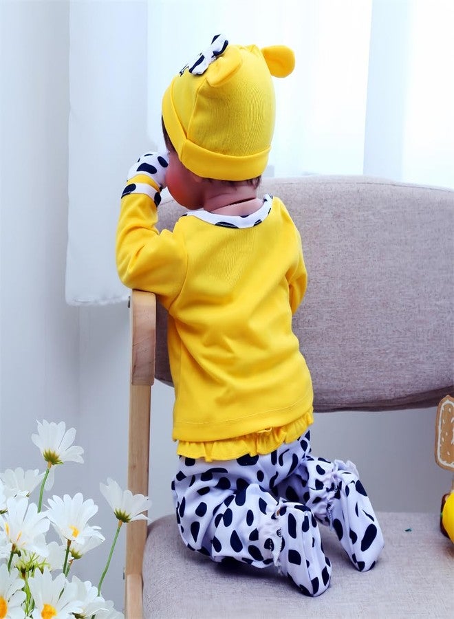 MAIHAO Reborn Baby Dolls Clothes for 17-22 Inch Newborn Baby Doll Boy&Girl, Baby Doll Clothes Outfit Accessories fit 17-22 Inch Reborn Baby Doll Girl【Cows Pattern 5pcs Yellow Set 】 - Image 5